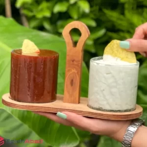 فروش عمده ظرف سس خوری شیشه ای استند چوبی