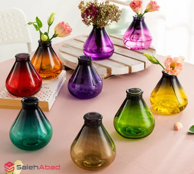 فروش عمده گلدان رنگی شیشه ای خمره ای