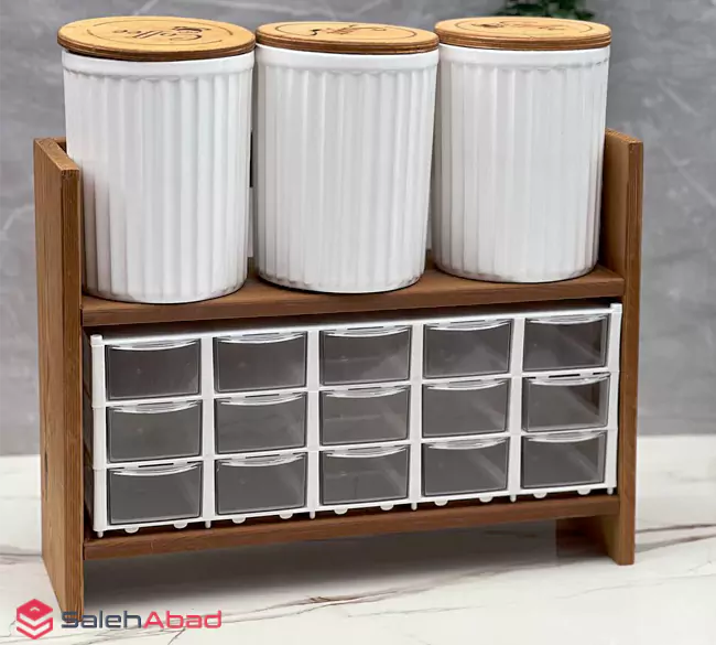 فروش عمده باکس جا ادویه چوبی 15 کشویی