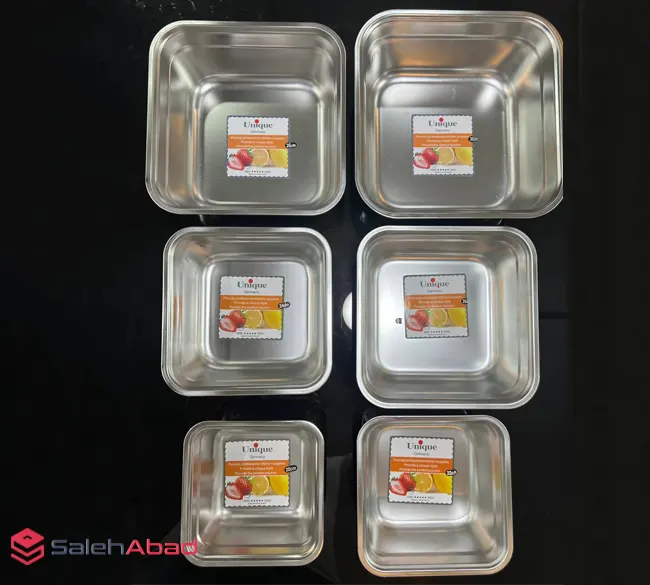 فروش عمده لگن استیل مربعی 6 پارچه UNIQUE