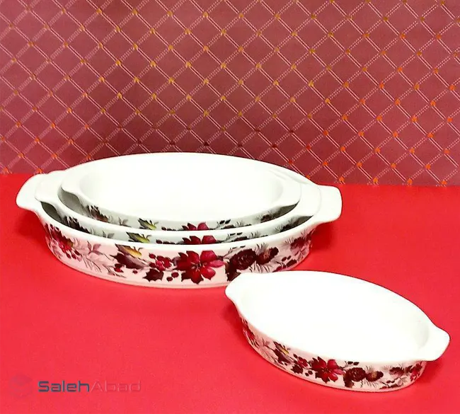 فروش عمده تابه بیضی سرامیکی گلدار 4 تایی