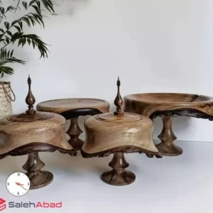 فروش عمده ظروف پذیرایی چوبی 4 تکه پایه دار