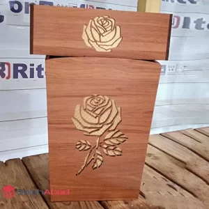 فروش عمده سطل و جا دستمال چوبی طرح گل رز