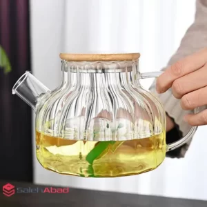 فروش عمده قوری پیرکس شیاردار درب بامبو