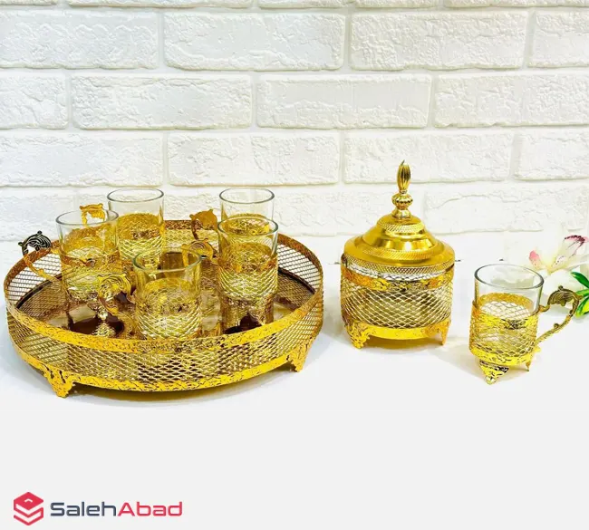 فروش عمده سرویس چای خوری طلایی تسمه ای