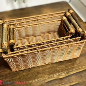 فروش عمده سبد بافت دسته چوبی 3 سایز