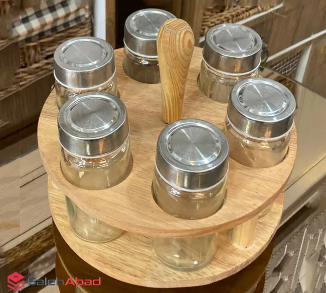 فروش عمده جا ادویه گردان چوبی 6 عددی