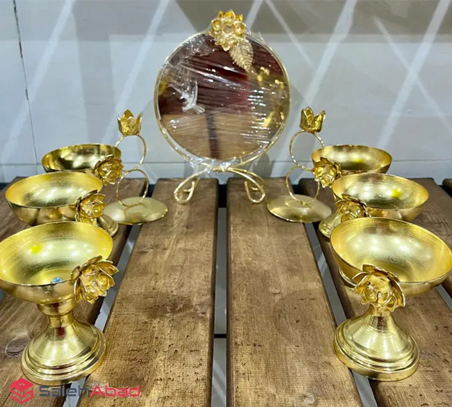 فروش عمده هفت سین فلزی طلایی گل برجسته