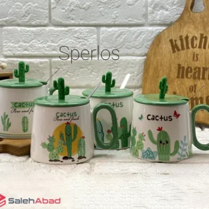 فروش عمده ماگ سرامیک درب دار طرح کاکتوس