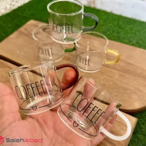 فروش عمده ست نیم لیوان پیرکس دسته رنگی