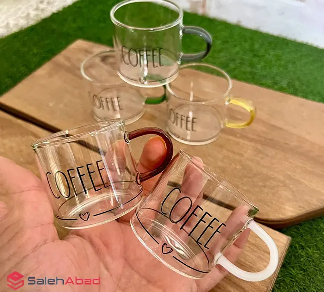 فروش عمده ست نیم لیوان پیرکس دسته رنگی