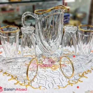 فروش عمده ست پارچ و لیوان لب طلایی تولیپ