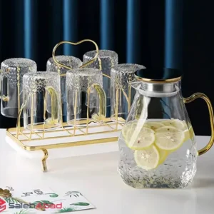 فروش عمده پارچ و لیوان پیرکس دسته طلایی