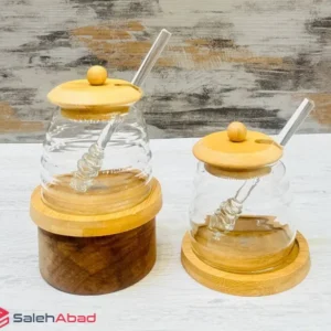 فروش عمده ظرف عسل خوری پیرکس زیره چوبی