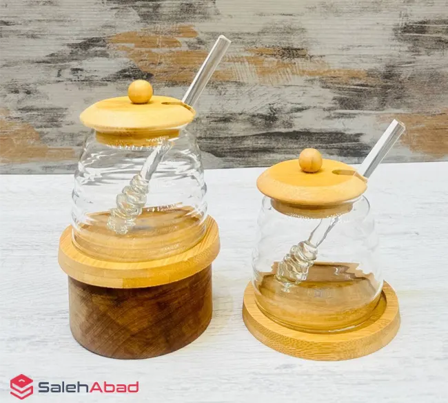 فروش عمده ظرف عسل خوری پیرکس زیره چوبی