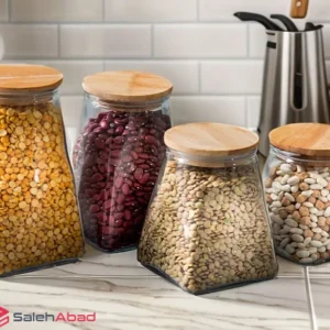 فروش عمده بانکه شیشه ای با درب چوبی