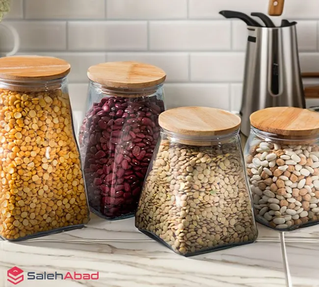 فروش عمده بانکه شیشه ای با درب چوبی