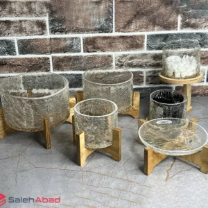 فروش عمده سرویس شیشه ترک پایه چوبی