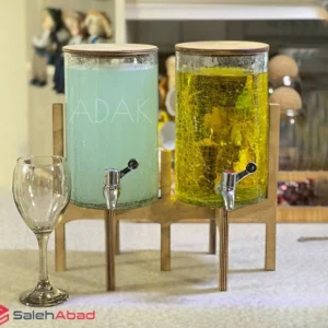 فروش عمده کلمن شیشه ای دو قلو پایه چوبی