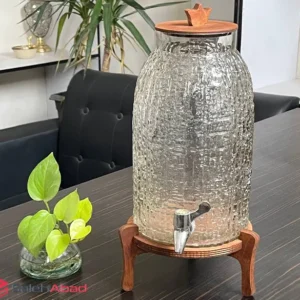 فروش عمده کلمن شربت شیشه ای پایه چوبی
