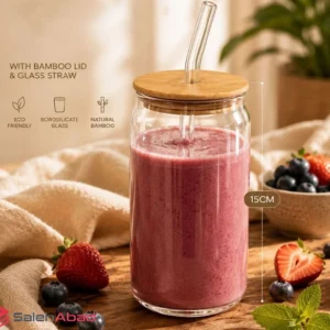 فروش عمده لیوان اسموتی نی دار درب چوبی