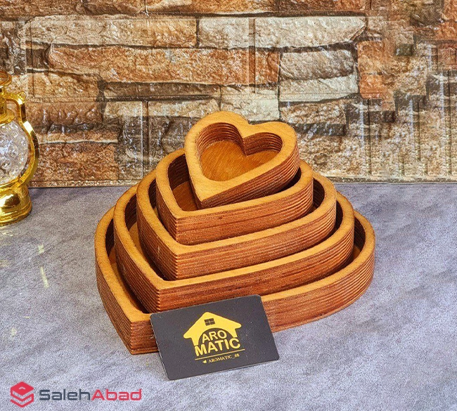 فروش عمده ست سینی چوبی قلبی 5 تایی