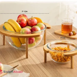 فروش عمده ظروف پذیرایی شیشه ای پایه چوب