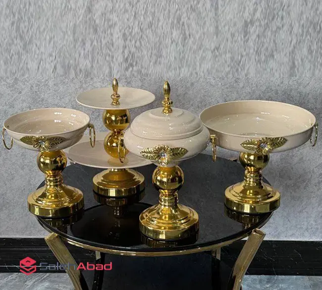 فروش عمده ست ظروف پذیرایی فلزی 4 عددی مدل لوتوس