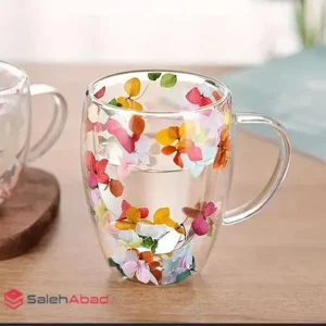 فروش عمده لیوان دوجداره پیرکس طرح گل
