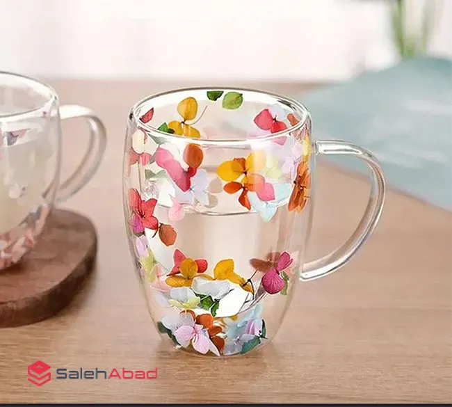 فروش عمده لیوان دوجداره پیرکس طرح گل