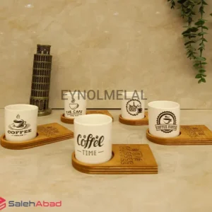 فروش عمده فنجان و زیره‌ چوبی طرح کافی