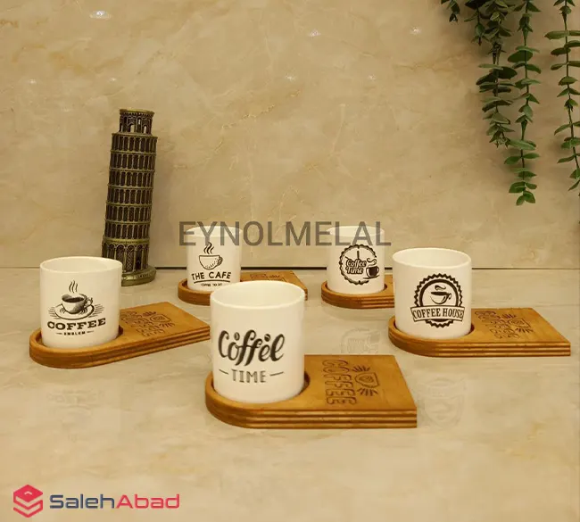 فروش عمده فنجان و زیره چوبی طرح کافی