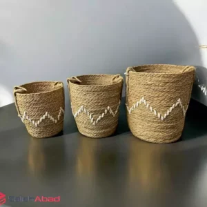 فروش عمده سبد گرد حصیری دسته دار 3 سایز