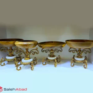 فروش عمده ظروف پذیرایی چوبی پایه برنز