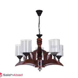 فروش عمده لوستر چوبی فلزی 5 شاخه حباب دار