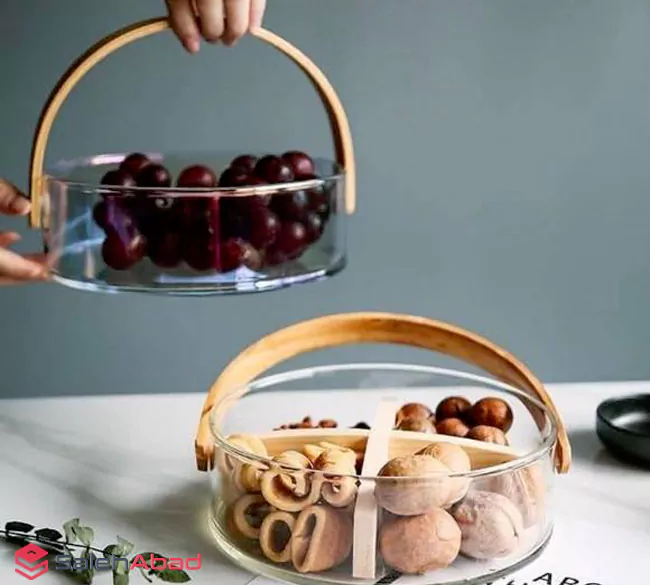 فروش عمده اردو خوری شیشه ای دسته چوبی