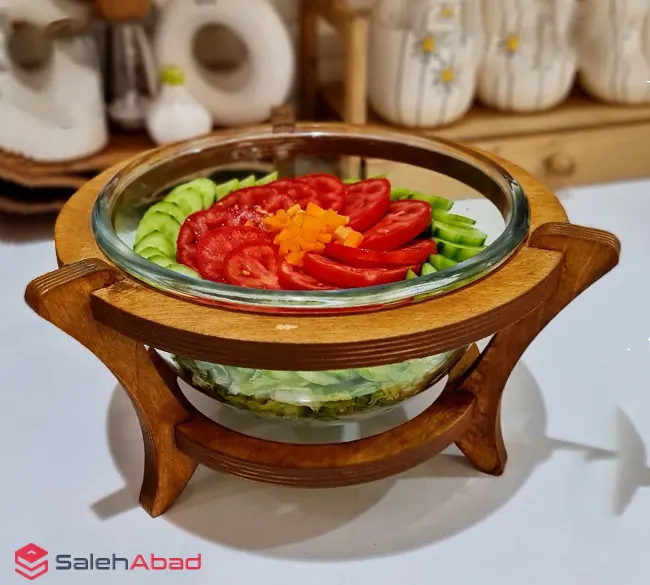 فروش عمده کاسه سالاد شیشه ای استند چوبی
