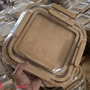 فروش عمده سینی چوبی مربع دسته دار 3 تایی