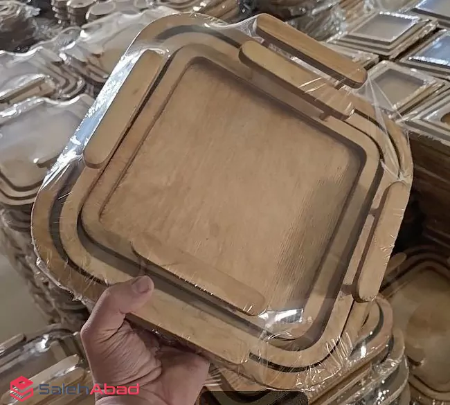 فروش عمده سینی چوبی مربع دسته دار 3 تایی