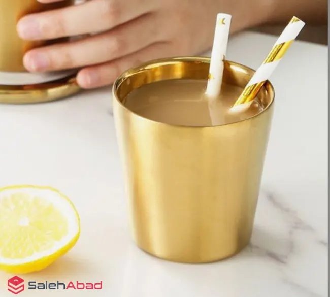 فروش عمده لیوان دوجداره استیل طلایی