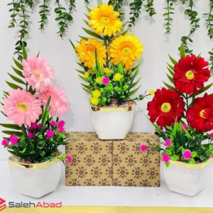 فروش عمده گلدان گل مصنوعی ژربرا 3 گل