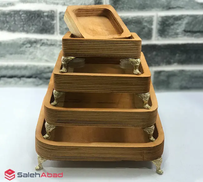 فروش عمده سینی سرو چوبی مربع 5 تایی