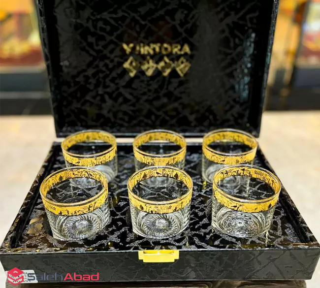 فروش عمده لیوان شربت خوری لب طلا 6 عددی