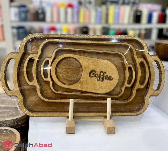 فروش عمده سینی سرو چوبی دسته دار 4 تکه