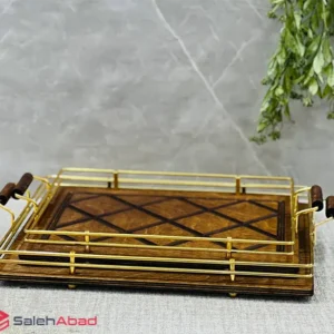 فروش عمده سینی فلزی کف چوبی طرح لوزی