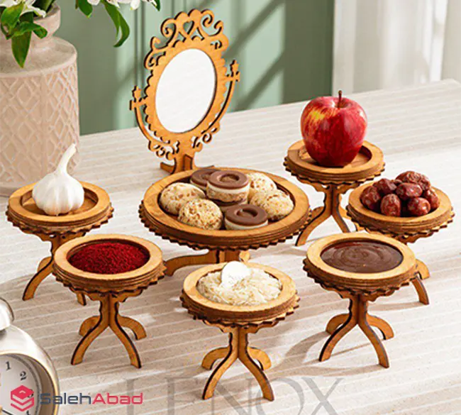 فروش عمده هفت سین چوبی پایه دار گرد 8 تکه