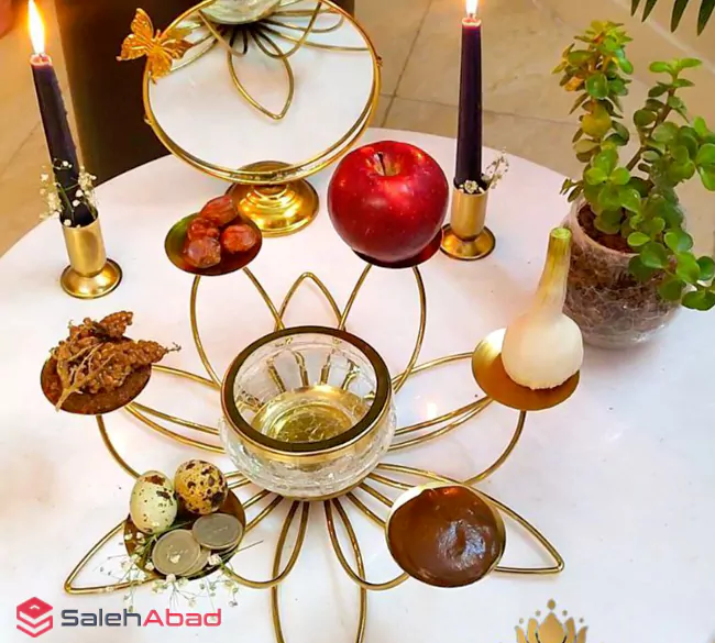 فروش عمده هفت سین فلزی طلایی مدل گلبرگ