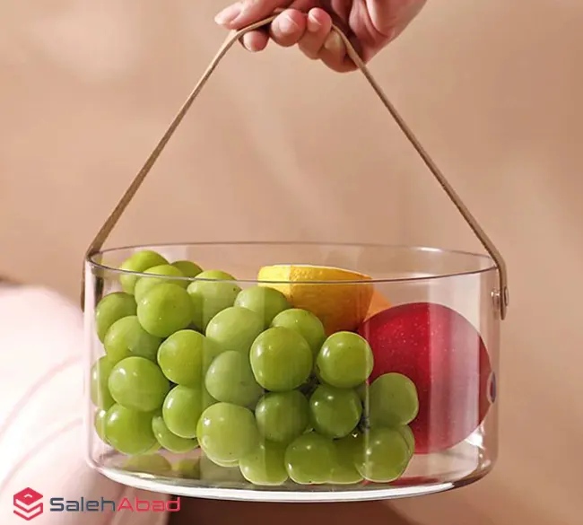 فروش عمده میوه خوری شیشه ای دسته چرمی