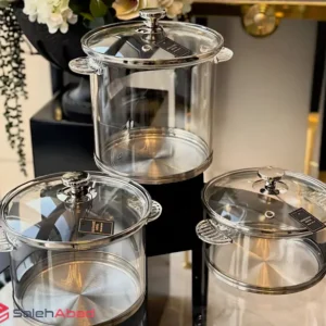 فروش عمده قابلمه پیرکس دسته فلزی