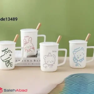 فروش عمده ماگ درب دار سفید طرح حیوانات